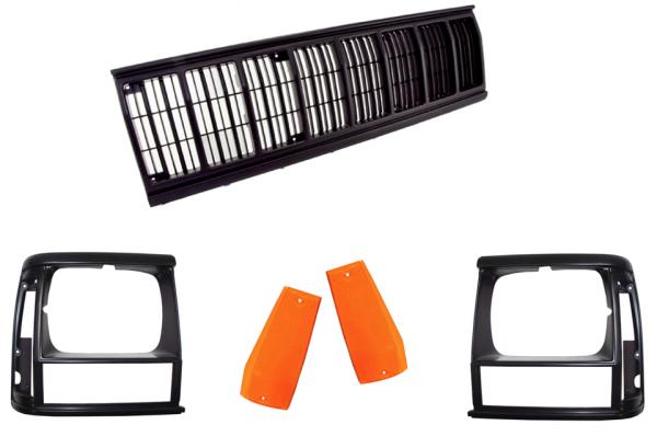 Frontset XJ Grillgitter schwarz, Scheinwerferblende r&L schwarz, Seitenblinker aussen r&l