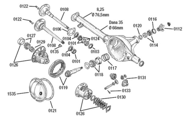 Steckachsensimmerring hinten Dana 35  (Non C - Clip) aussen