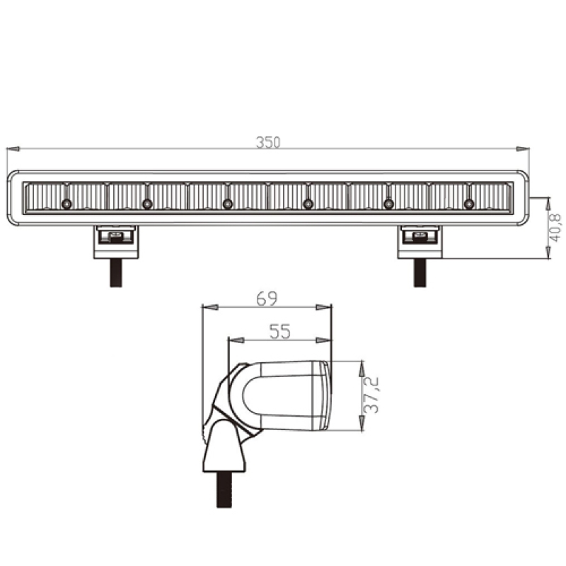 2x Led Lightbar 13" gelb 36W 1595lm einreihig mit E-Prüfzeichen