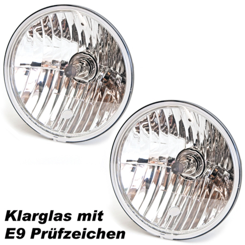 2 x Klarglasscheinwerfer rechts & links mit E9 Prüfzeichen